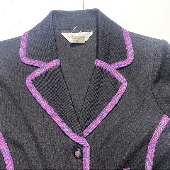 Exclusively Misook Petite Black With Pink/Purple Trim Butterfly Buttons Blazer - Picture 13 of 14